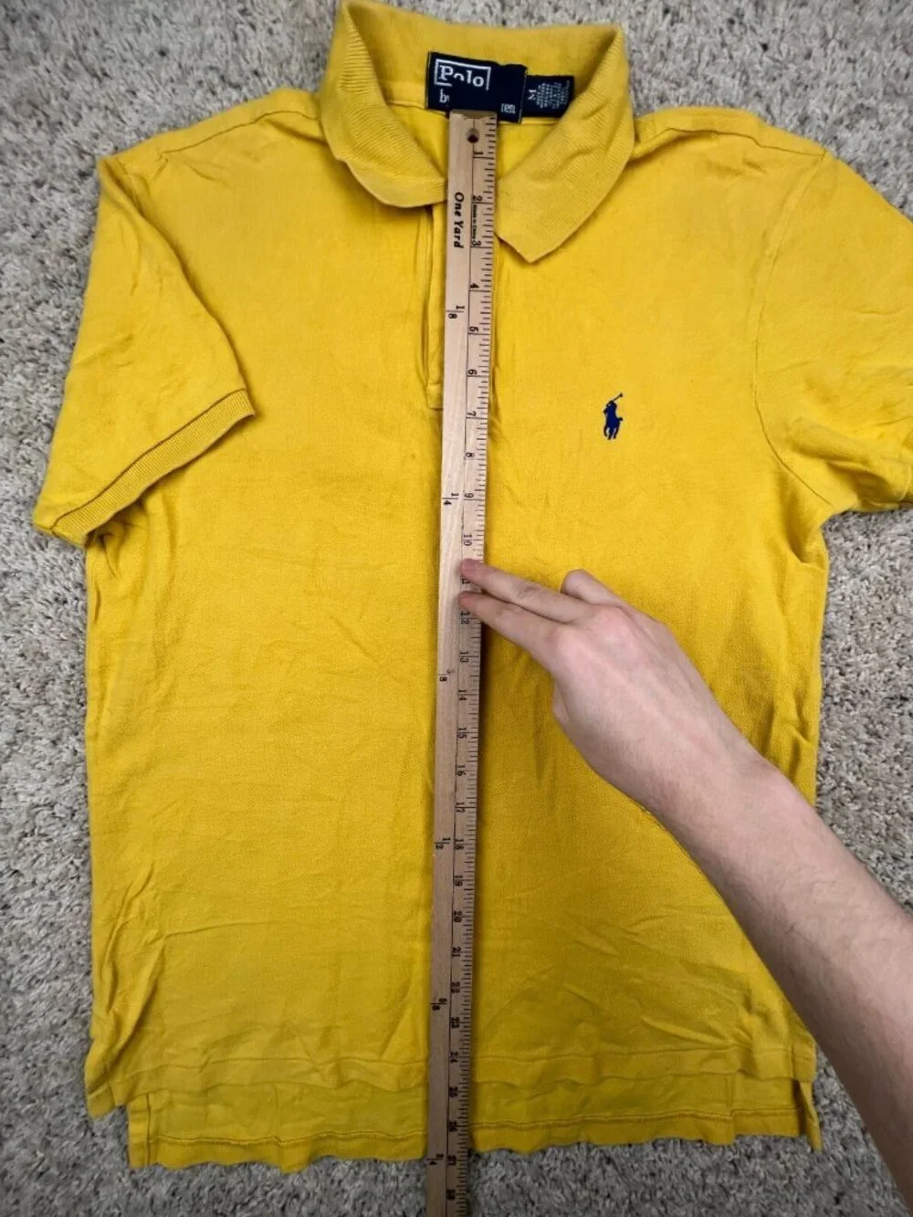 Polo Ralph Lauren Polo Shirt Short Sleeve Cotton Medium Yellow Solid Custom Fit